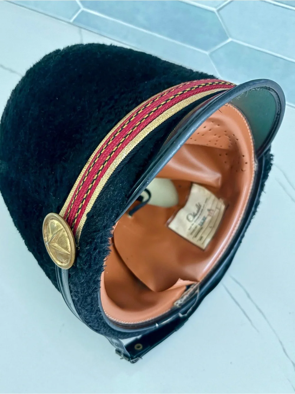 Ostwald Vtg Faux Fur Marching Band Busby Hat Black Drum Major Shako RedGold Trim